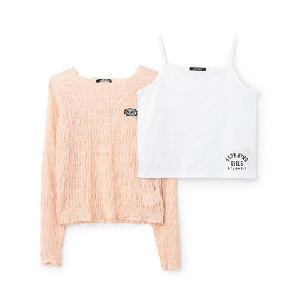 帶吊帶透明褶皺T恤