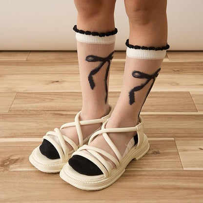 黑白色系透膚高筒襪