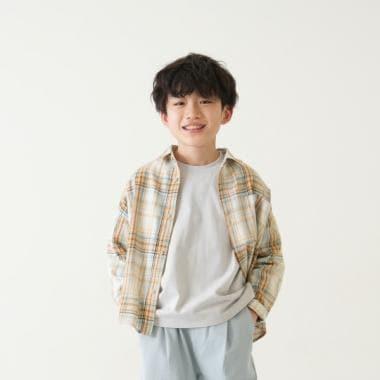 【爸爸同款】兒童桃皮絨格子襯衫