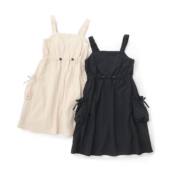 褶皺工裝口袋揹帶裙