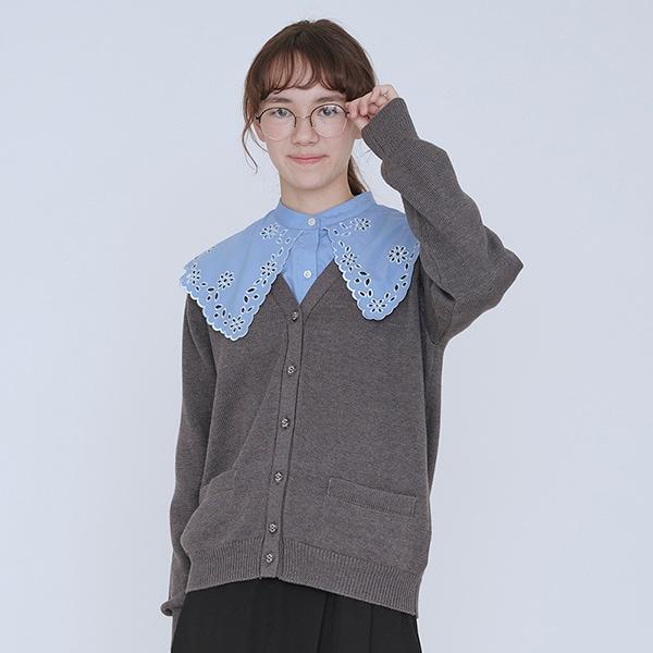 【AMI】鏤空刺繡大翻領襯衫