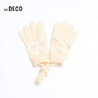 KPDECO 珍珠蝴蝶結裝飾針織手套（M～L）