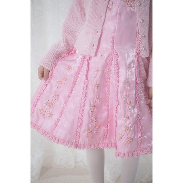 針織開衫&花卉刺繡連衣裙套裝