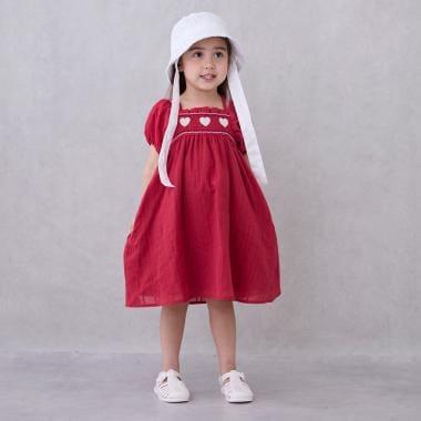 愛心煙燻褶連衣裙