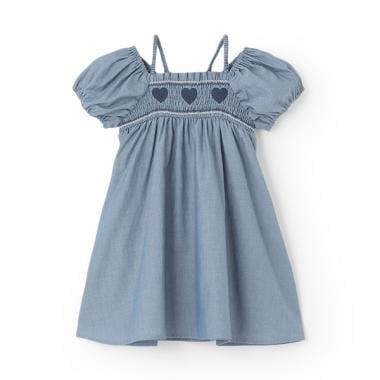 愛心煙燻褶連衣裙