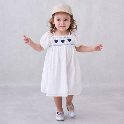 愛心煙燻褶連衣裙