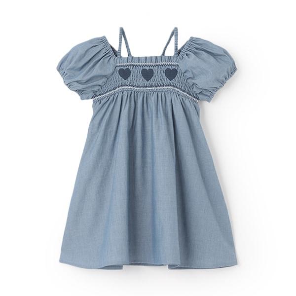 愛心煙燻褶連衣裙