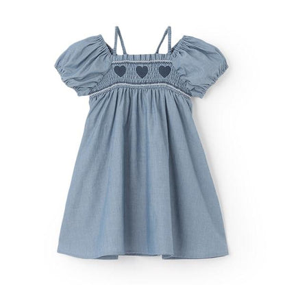 愛心煙燻褶連衣裙