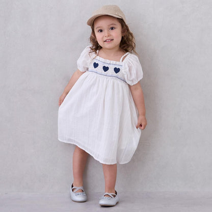 愛心煙燻褶連衣裙