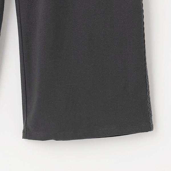 側邊蕾絲寬腿褲