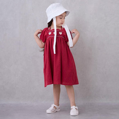 愛心煙燻褶連衣裙