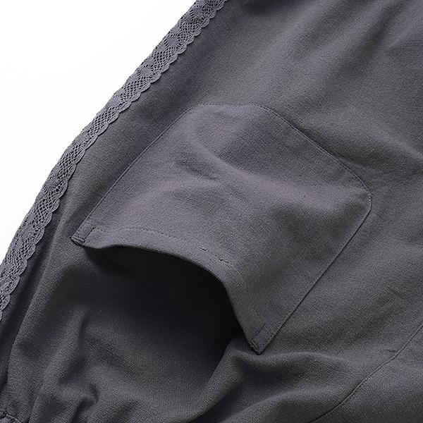 側邊蕾絲寬腿褲