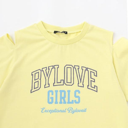 【接觸冷感】露肩字母T恤