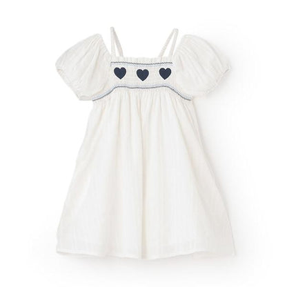 愛心煙燻褶連衣裙