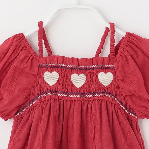 愛心煙燻褶連衣裙