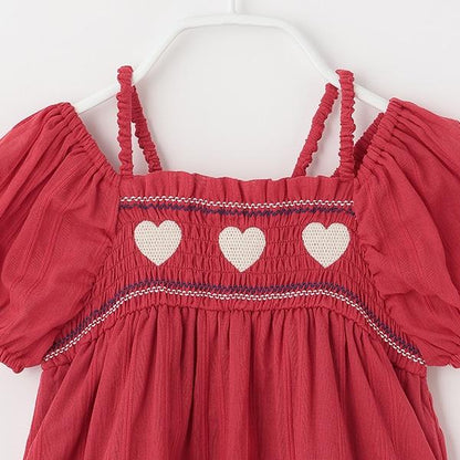 愛心煙燻褶連衣裙