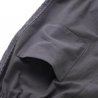 側邊蕾絲寬腿褲