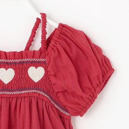 愛心煙燻褶連衣裙