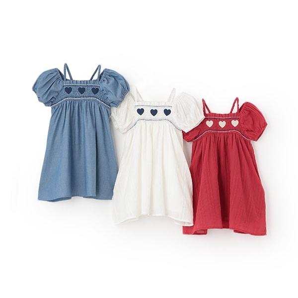 愛心煙燻褶連衣裙