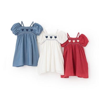 愛心煙燻褶連衣裙