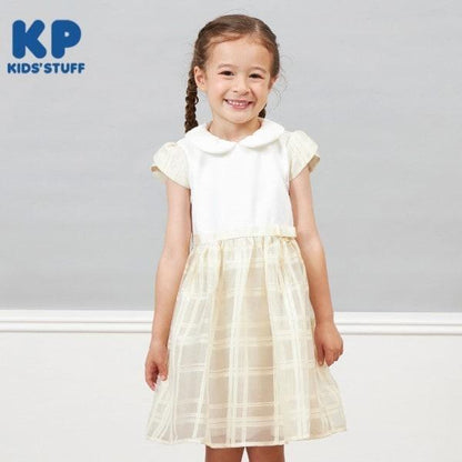 KP(ケーピー)歐根紗格紋短袖連衣裙(110～130)