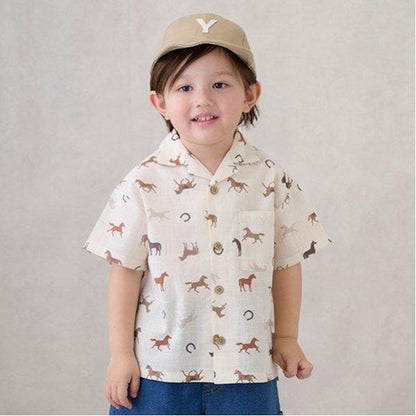 多色圖案開領短袖襯衫（兒童）
