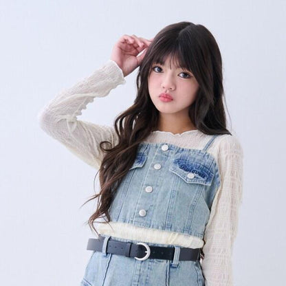 帶吊帶透明褶皺T恤