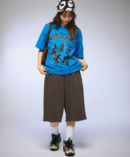 【OddStudio】ピグメントバックダメージロゴスウェットハーフパンツ