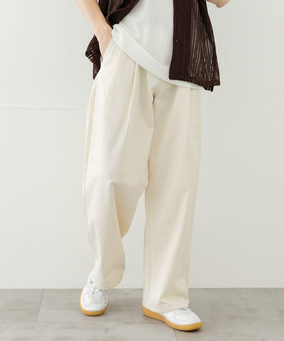 2褶寬鬆斜紋棉布長褲