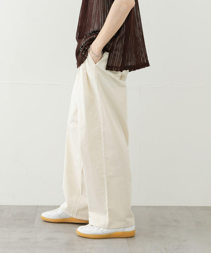 2褶寬鬆斜紋棉布長褲