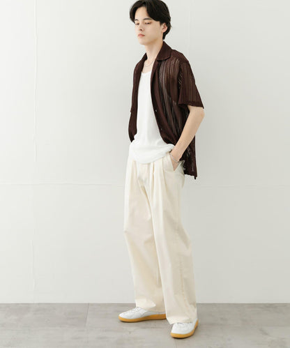 2褶寬鬆斜紋棉布長褲