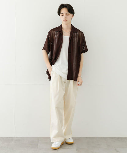 2褶寬鬆斜紋棉布長褲