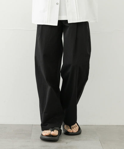 2褶寬鬆斜紋棉布長褲