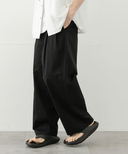 2褶寬鬆斜紋棉布長褲