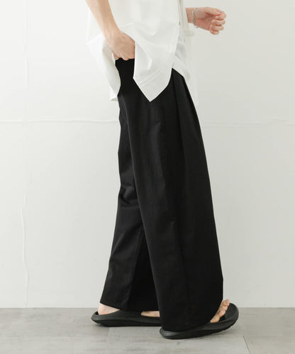 2褶寬鬆斜紋棉布長褲