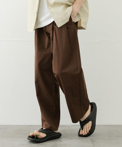2褶寬鬆斜紋棉布長褲