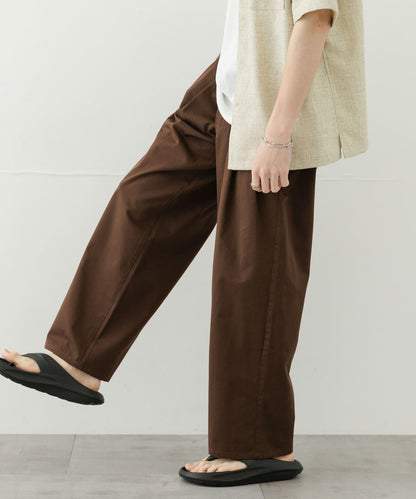 2褶寬鬆斜紋棉布長褲
