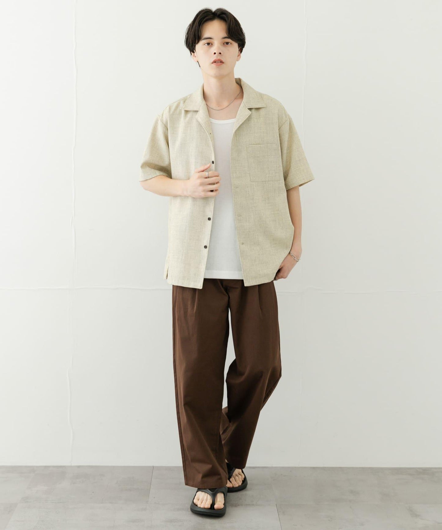 2褶寬鬆斜紋棉布長褲