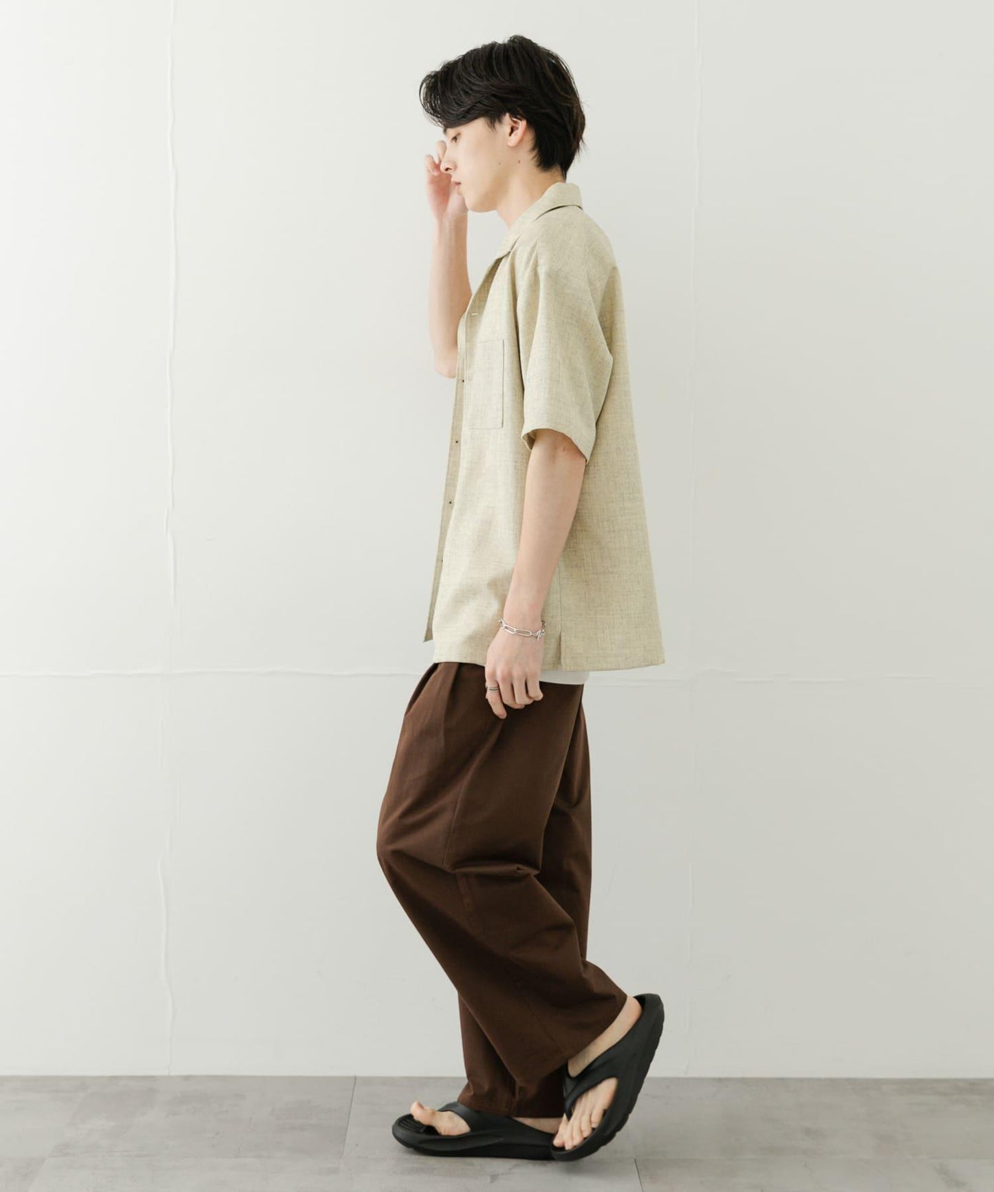 2褶寬鬆斜紋棉布長褲