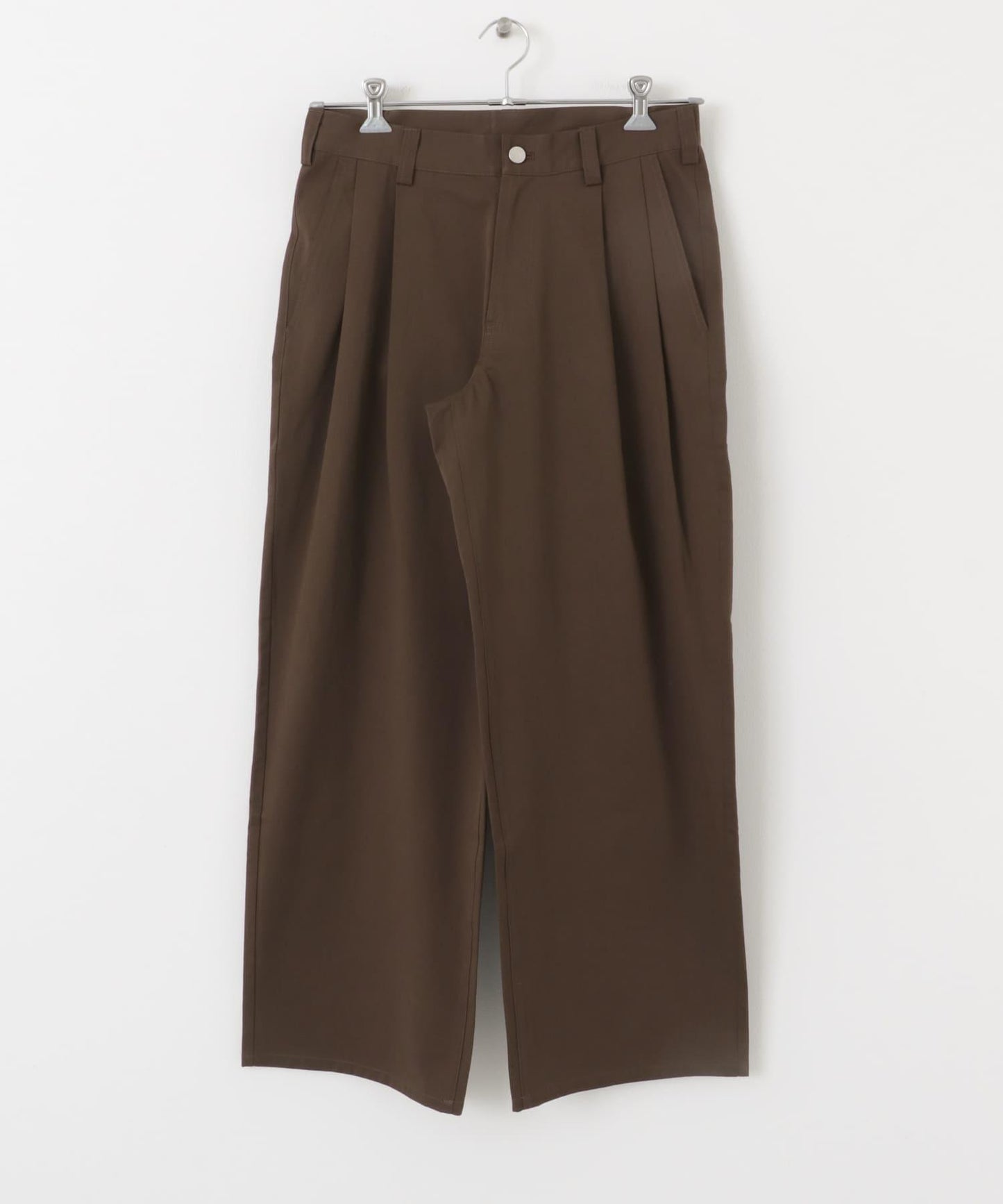 2褶寬鬆斜紋棉布長褲