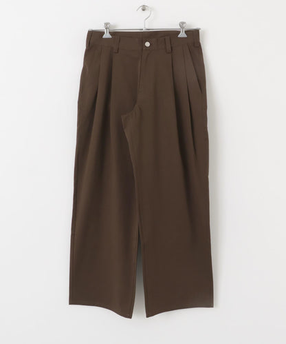 2褶寬鬆斜紋棉布長褲