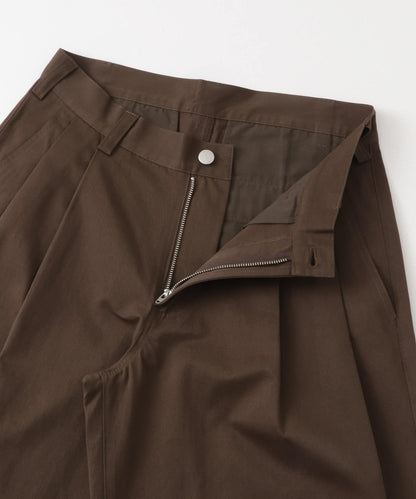 2褶寬鬆斜紋棉布長褲