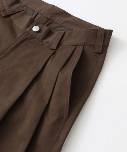 2褶寬鬆斜紋棉布長褲