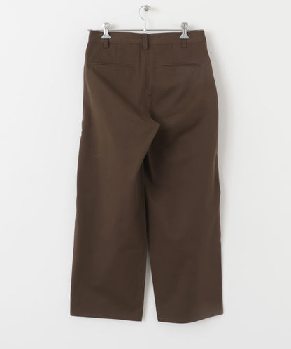 2褶寬鬆斜紋棉布長褲