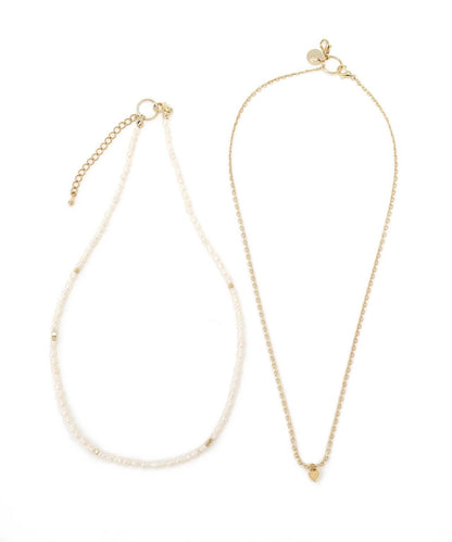 パール＆レースチェーン２連ネックレス