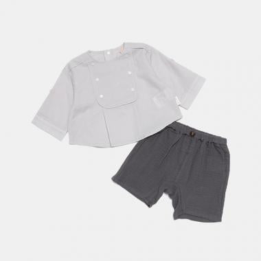 方領襯衫+長褲套裝