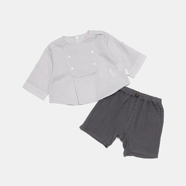 方領襯衫+長褲套裝