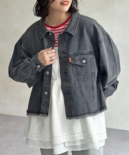 下襬流蘇短款牛仔夾克