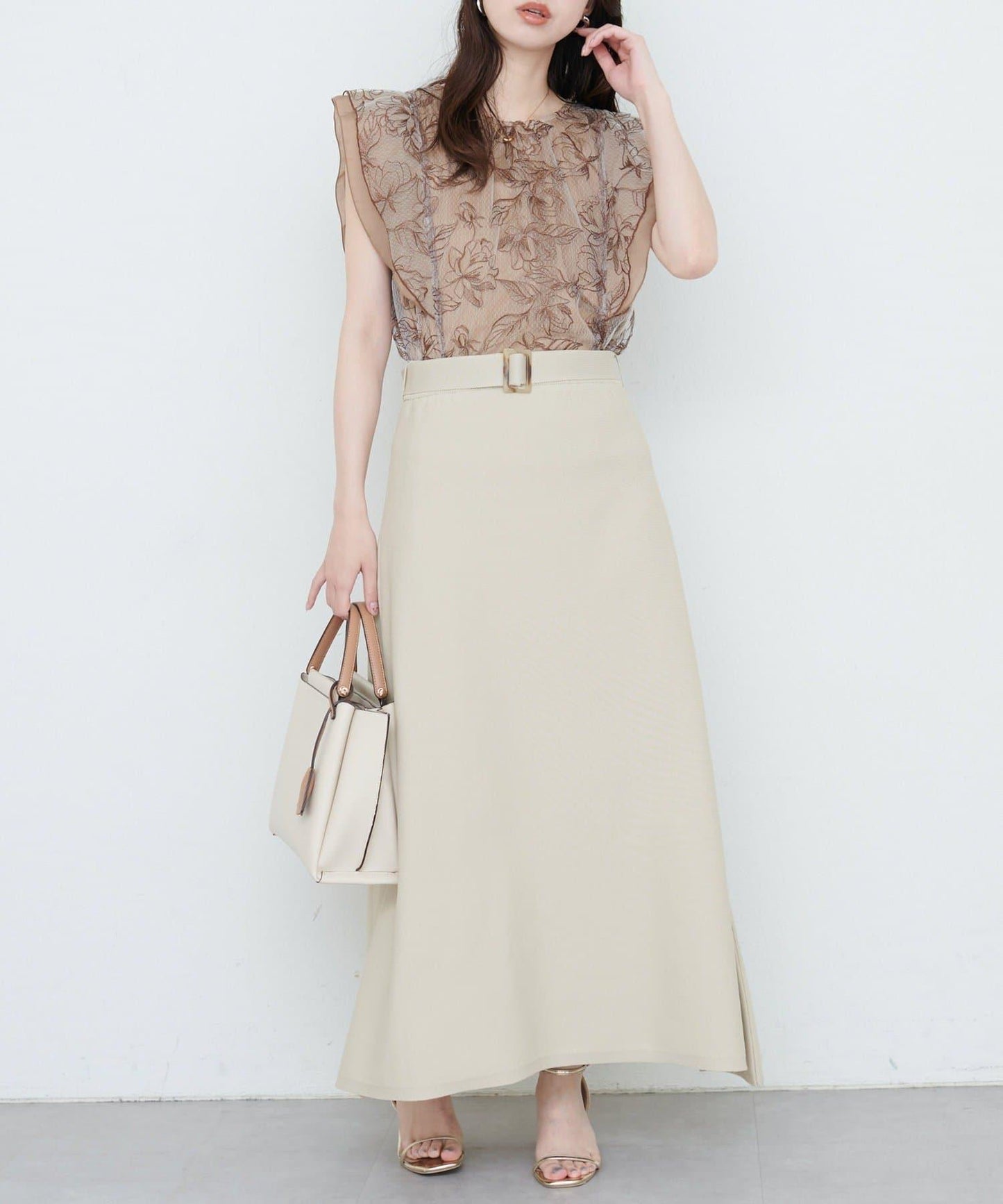 【自然風格】配套珍珠腰帶針織上衣