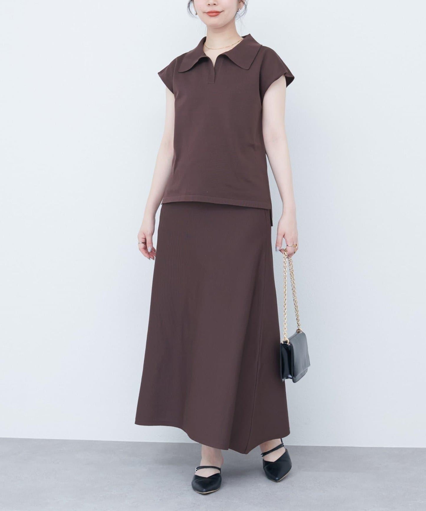 【自然風格】配套珍珠腰帶針織上衣